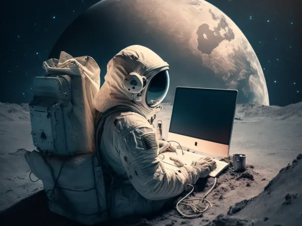 Astronaut in the moon with a computer